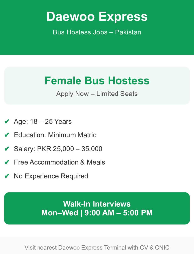 Daewoo Express Bus Hostess Jobs poster